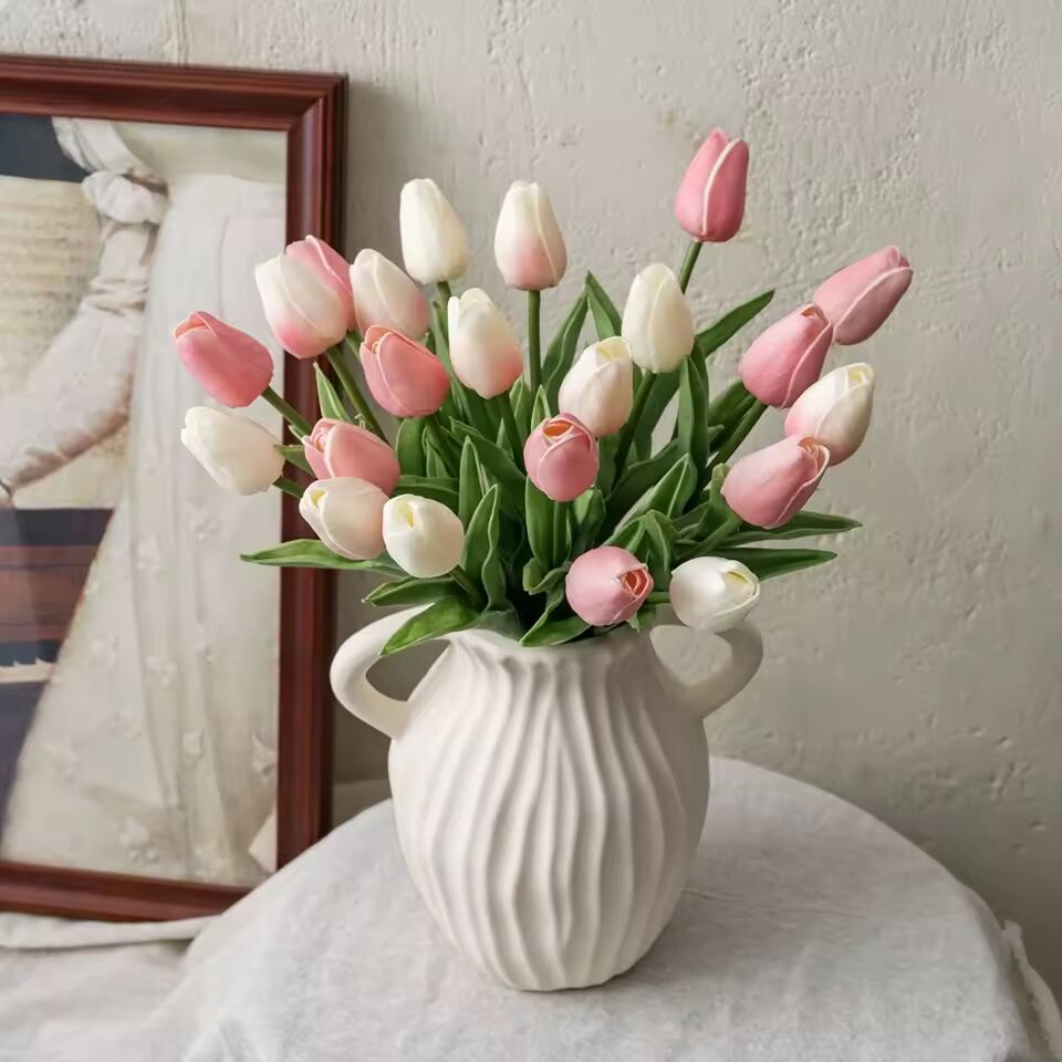 15PCS Artificial Tulips Flowers,Real Touch 35cm Fake Tulips,Bulk Faux Flowers,Artificial Flowers for Home Office Wedding Decor