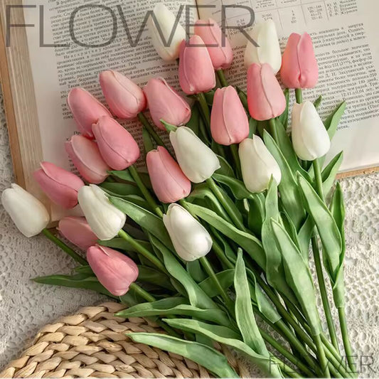 15PCS Artificial Tulips Flowers,Real Touch 35cm Fake Tulips,Bulk Faux Flowers,Artificial Flowers for Home Office Wedding Decor