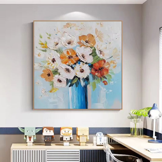 Arthyx,100% Handpainted Oil Painting On Canvas,Thick Texture Flower Poster,Abstract Wall Art Picture,Modern Room Home Decoration
