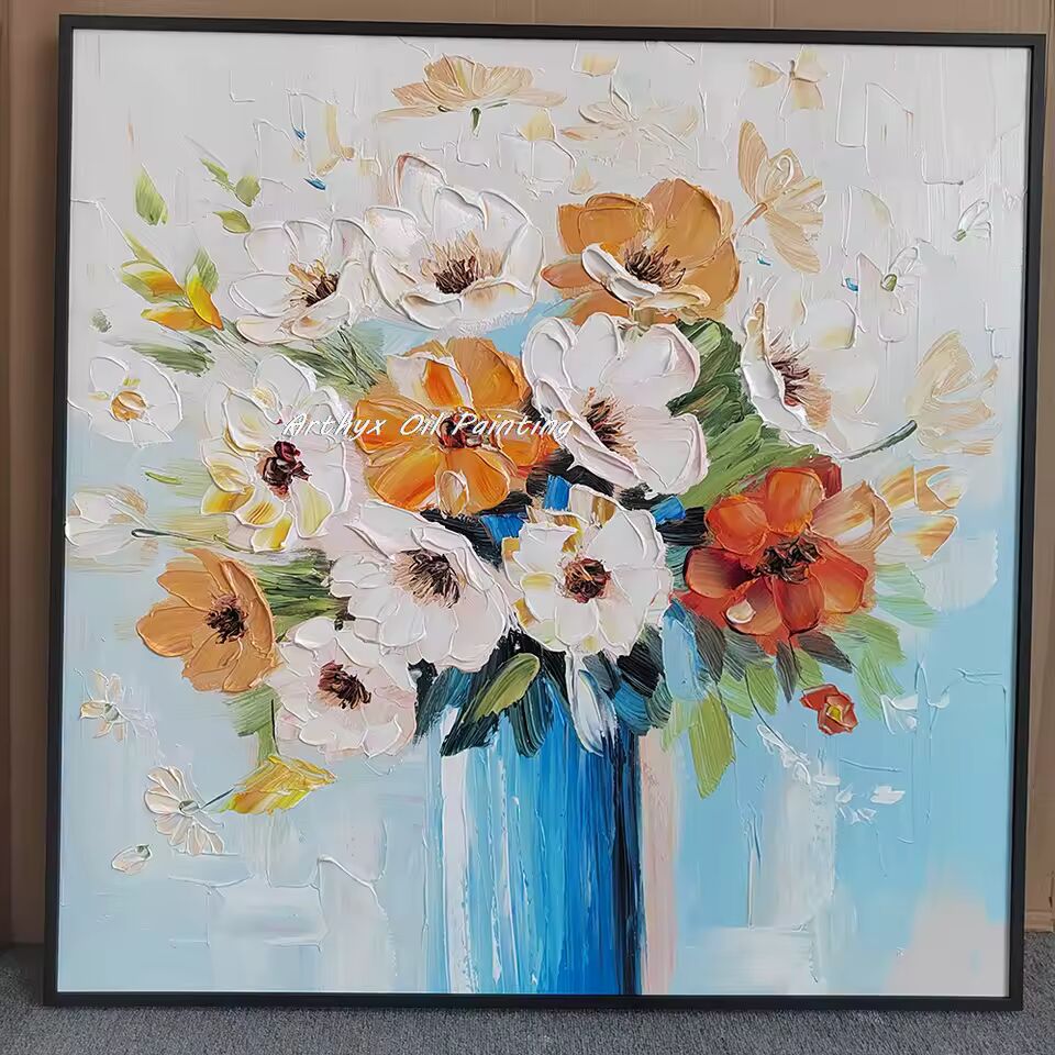 Arthyx,100% Handpainted Oil Painting On Canvas,Thick Texture Flower Poster,Abstract Wall Art Picture,Modern Room Home Decoration
