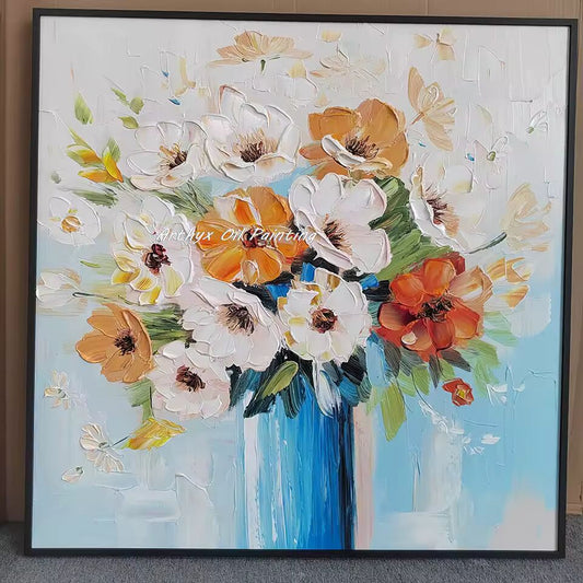 Arthyx,100% Handpainted Oil Painting On Canvas,Thick Texture Flower Poster,Abstract Wall Art Picture,Modern Room Home Decoration