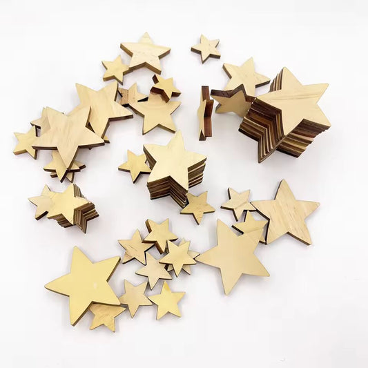 10/15/30pcs 2.5/4/5cm Natural Wooden Stars DIY Wooden Painting Blank Party DIY Graffiti Crafts, Scrapbooking Home Decor